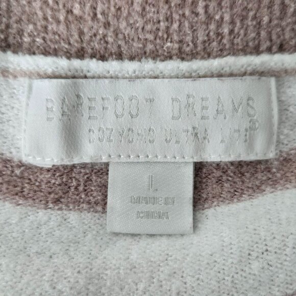 Barefoot Dreams Tunic Sweater Knit Brown White Striped Pullover Cozy Casual Top - Picture 9 of 13